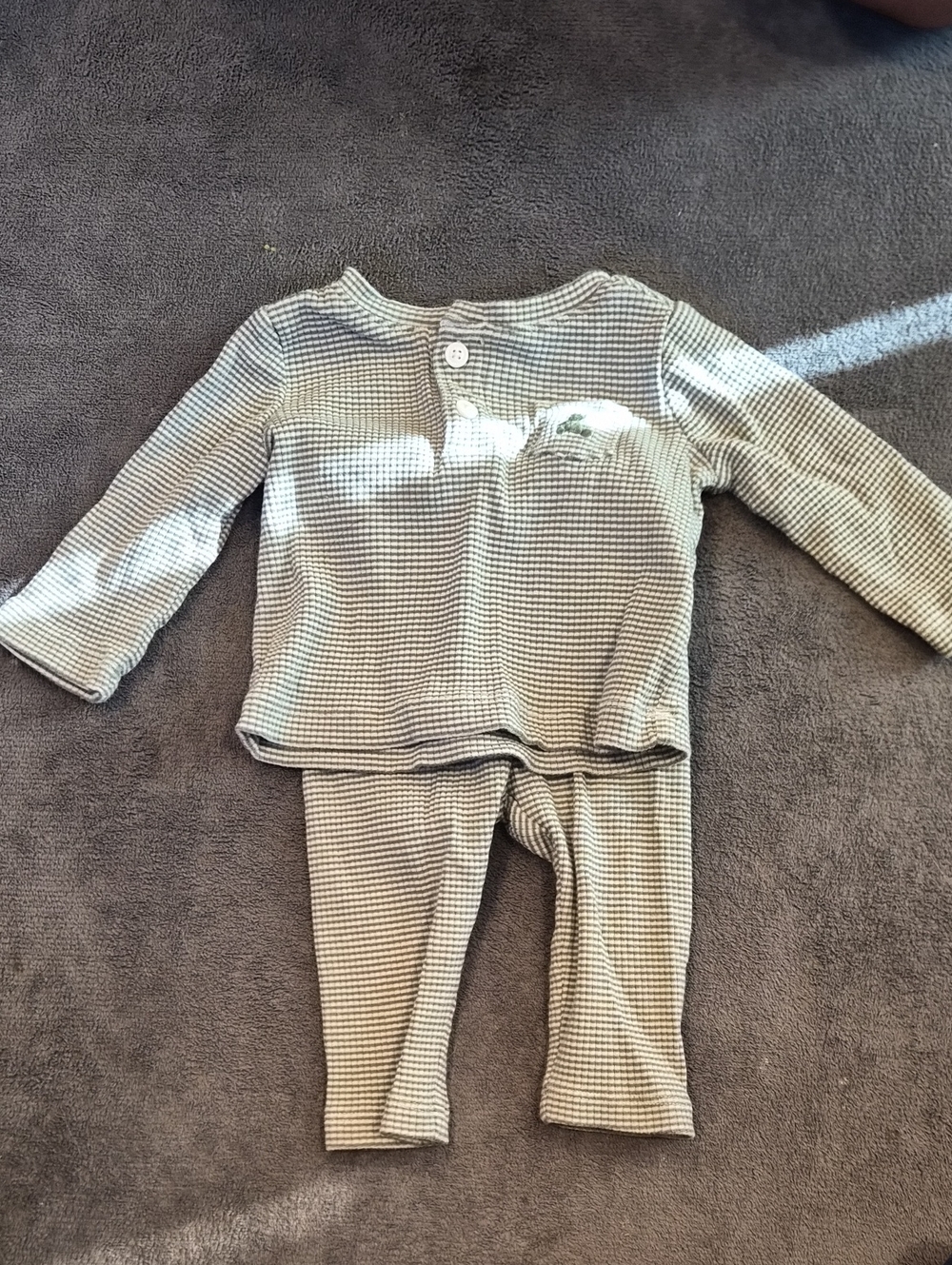 Kids Long Sleeve Waffle Pajama Set - Cream/Gray